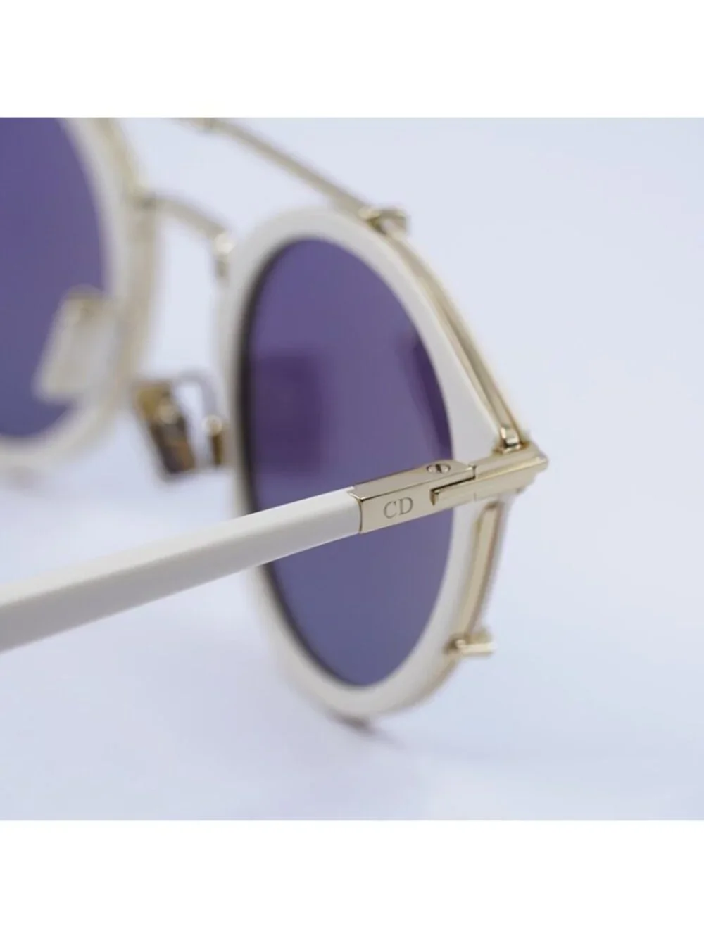 Dior DIORBLACKSUIT R7U 95H6 Sunglasses Ivory Round Frame, Green Mirror Lenses